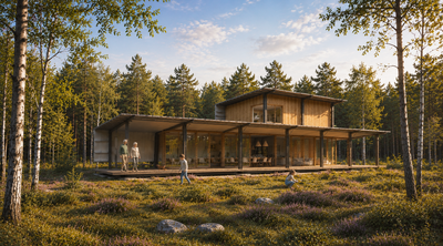 Biobased en natuurinclusief boshuis op de Veluwe ontworpen voor natuurbeleving en recreatie