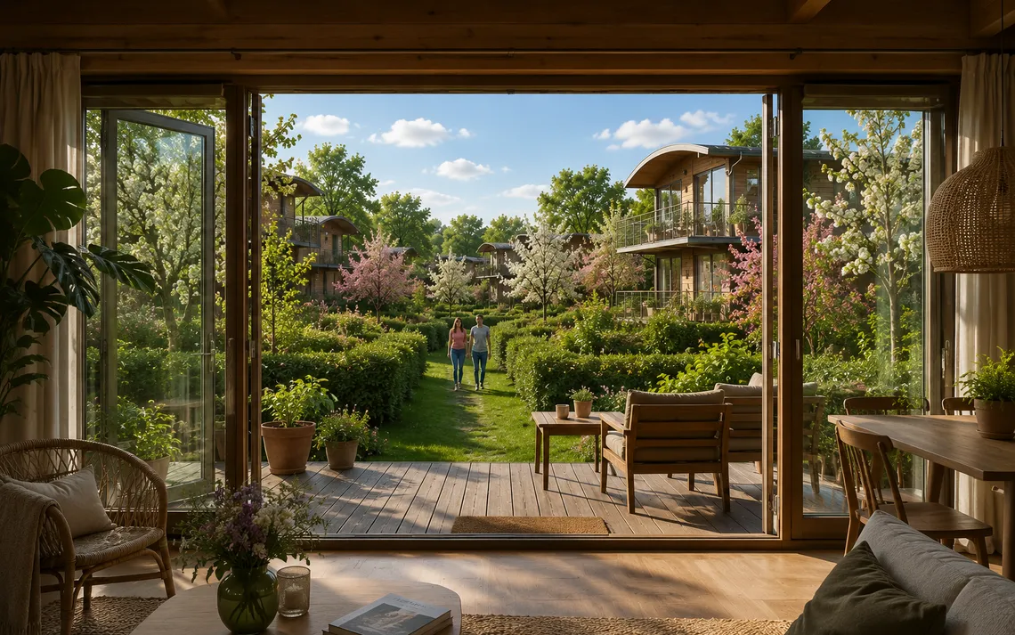 architect en groene tuin in nieuw woonconcept