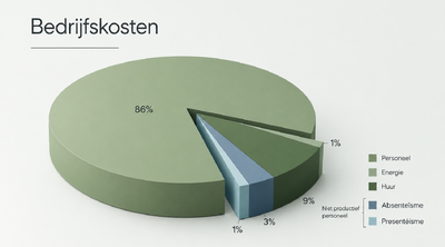 Visualisatie van de verhouding tussen personeelskosten, energie, huur en productiviteit binnen de gebruikskosten van een gebouw.