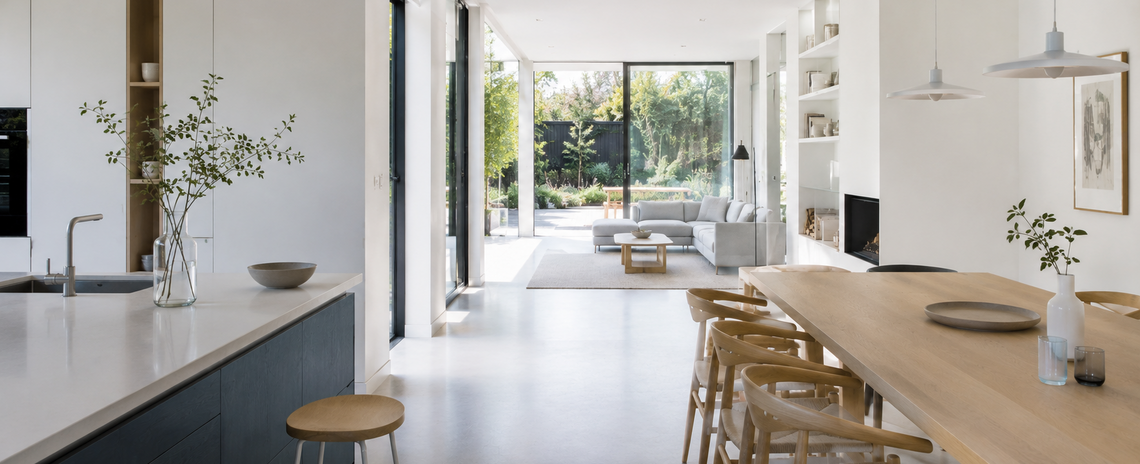 Architect bekijkt de ruimtelijke indeling van een woning met aandacht voor daglicht, routing en woonkwaliteit.