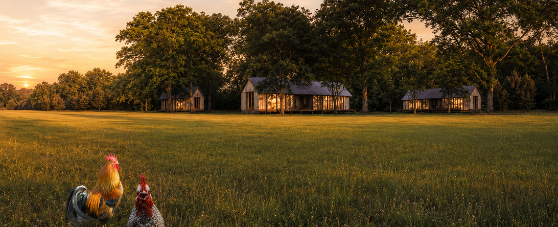 Landschap bij Hoenderloo met open veld en bosrand als context voor collectief wonen