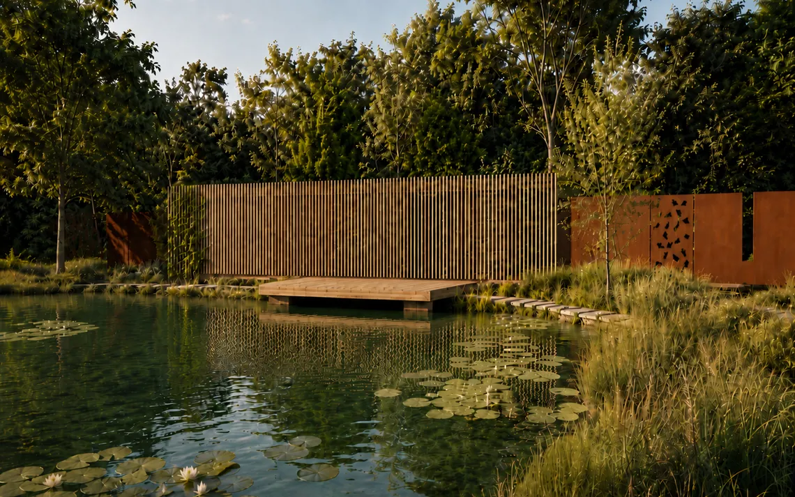 gastenverblijf en zwemvijver door architect ontworpen