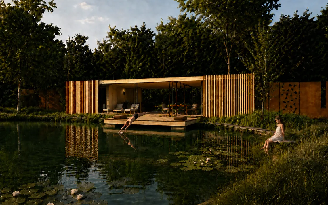 gastenverblijf en zwemvijver architect
